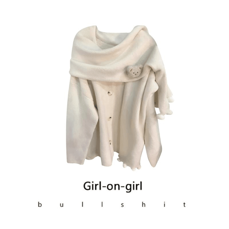 现货！围巾一体毛衣女秋冬2023新款慵懒风宽松针织开衫外套