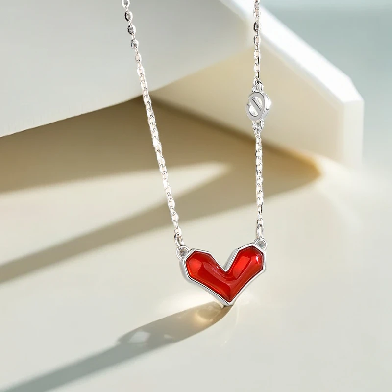 链子925银 s925纯银高级感轻奢法式银项链爱心女双面两戴日常百搭