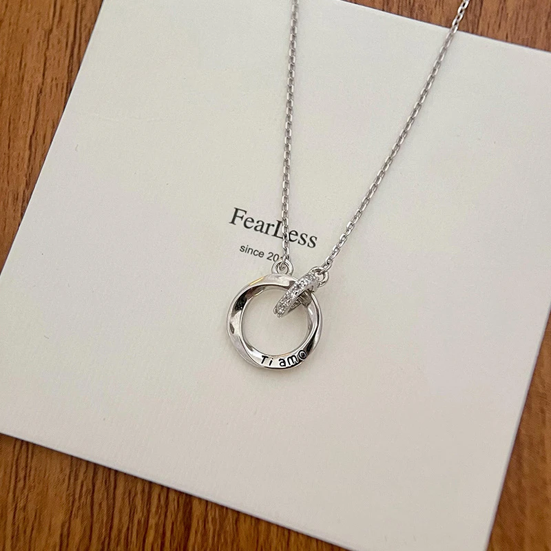 坠链均925银合成锆石 S925纯银英文字母圆环相扣时尚颈链女新款