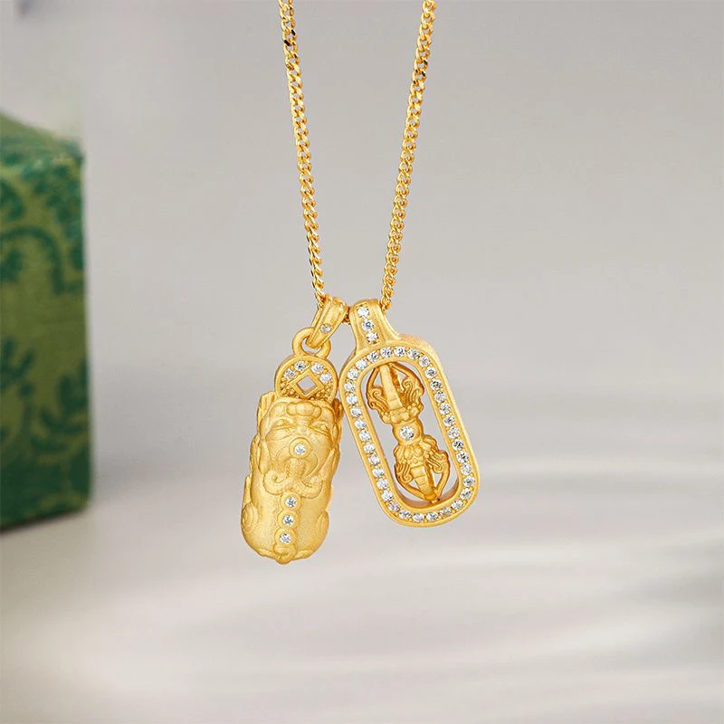 坠链均925银 金刚杵貔貅银项链女小众设计感国潮风金色款韦雪同款