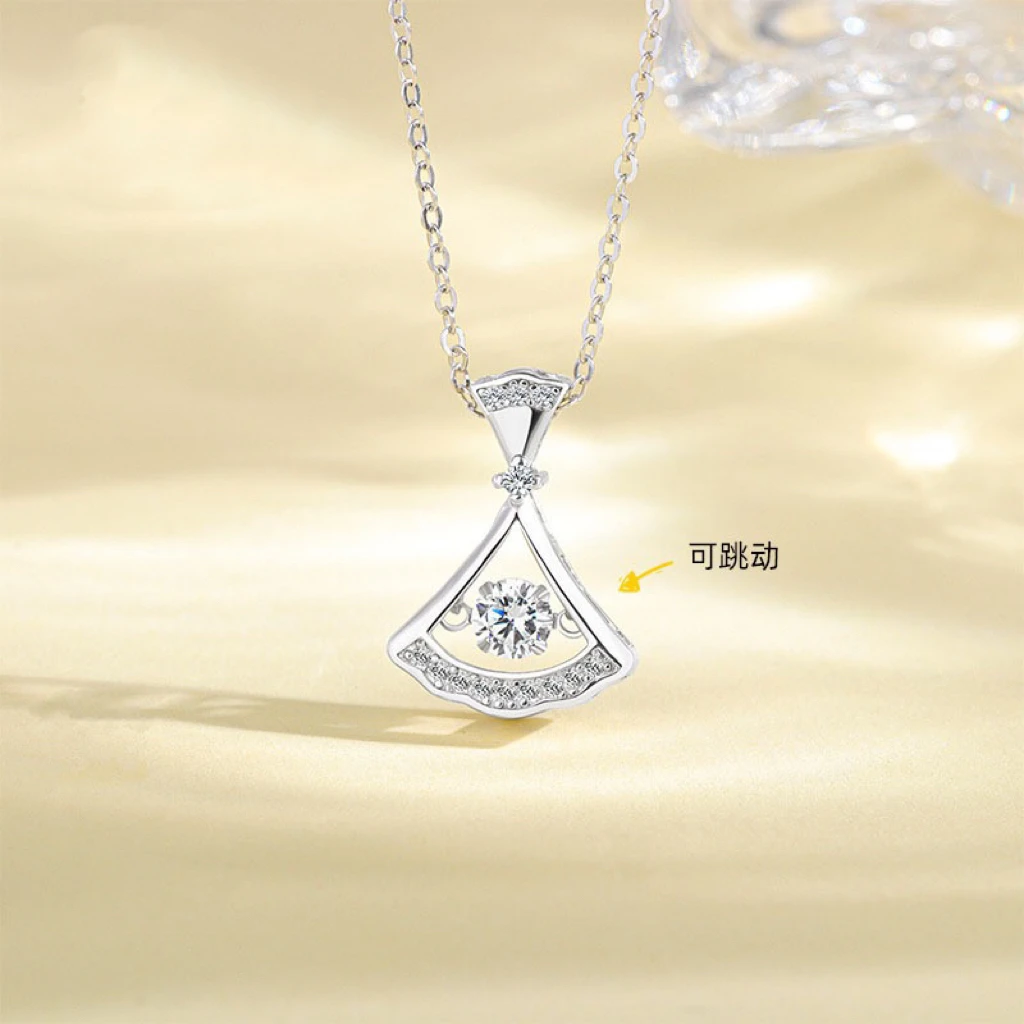 坠链均925银合成锆石 s925纯银灵动轻奢小裙摆项链女款百搭锁骨链