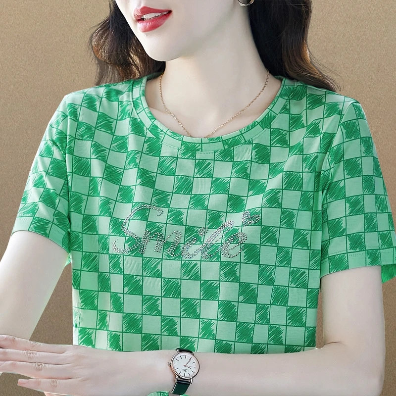 短袖t恤女休闲夏季新款中年妈妈夏装时尚印花圆领百搭半袖上衣