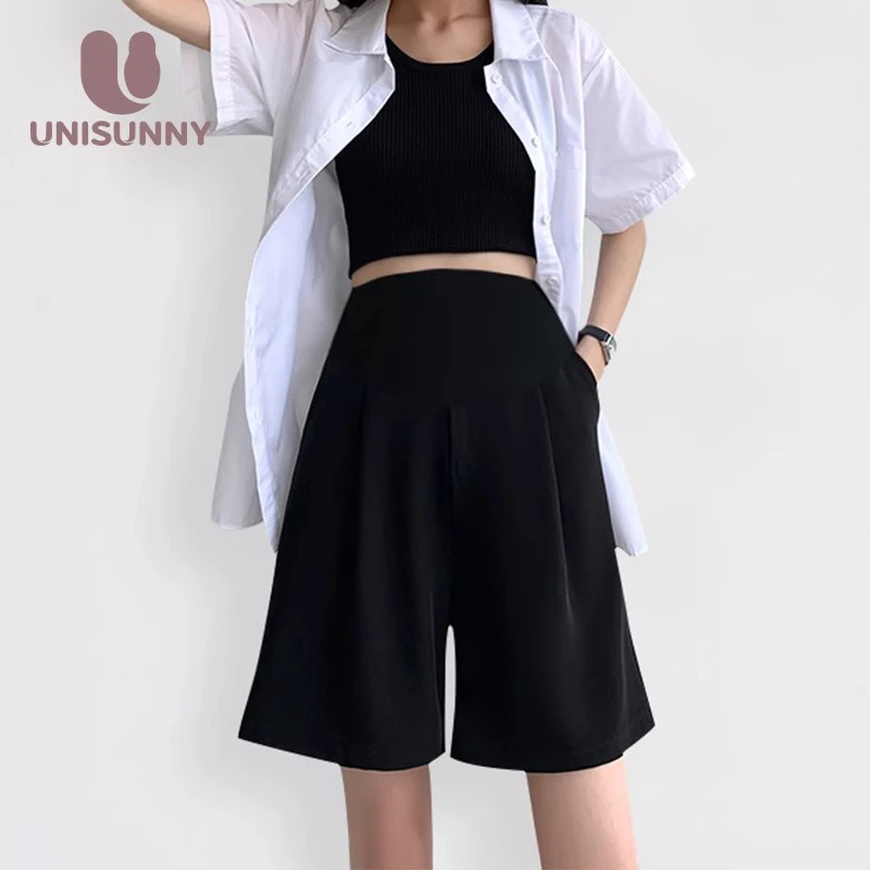 unisunny孕妇短裤夏季薄款外穿女休闲阔腿孕妇西装短裤打底裤夏装