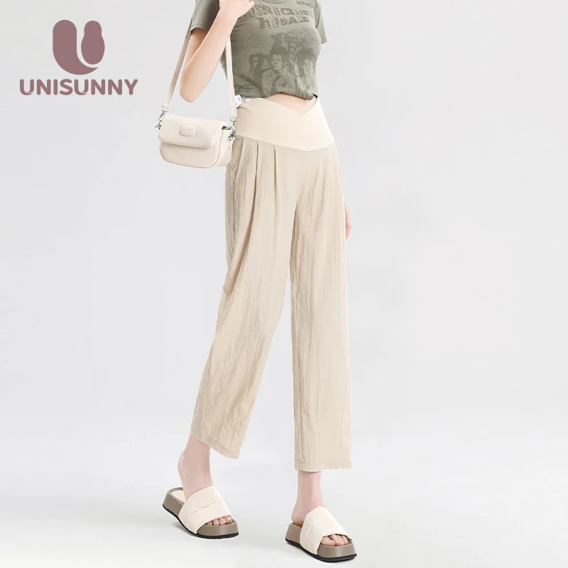 unisunny孕妇裤夏季外穿九分阔腿裤宽松低腰休闲裤孕期薄款山本裤