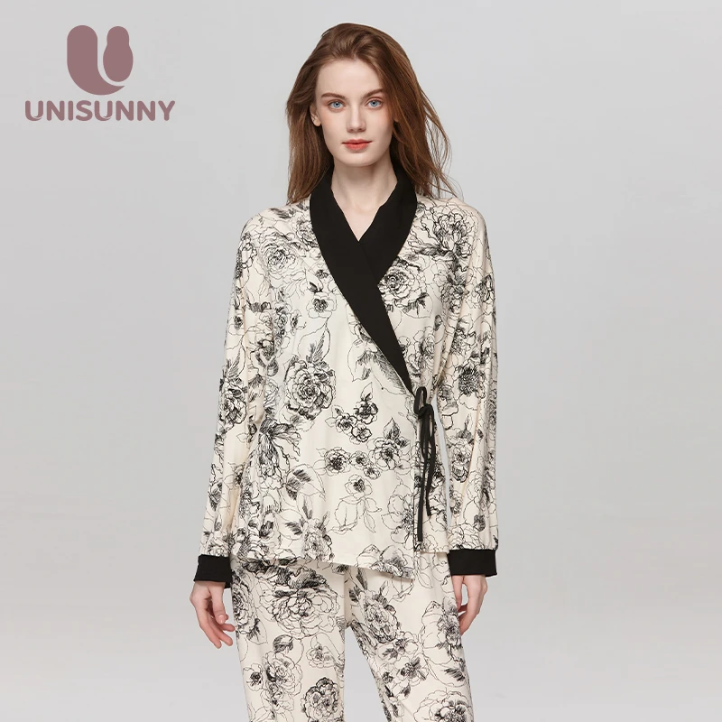 unisunny月子服孕妇睡衣秋季孕期产后水墨画冬季喂奶孕妇家居服