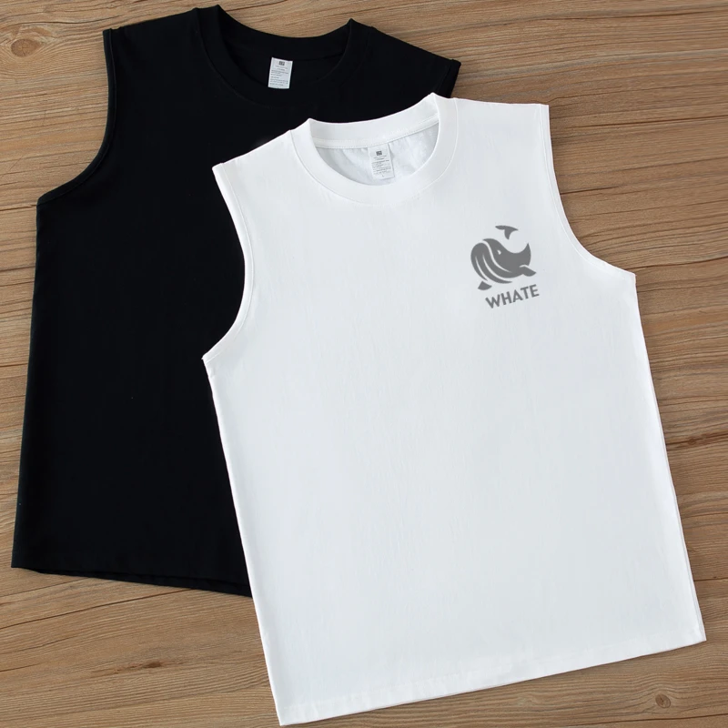 重磅男生背心纯棉夏季无袖T恤运动健身纯色外穿宽松坎肩坎袖潮