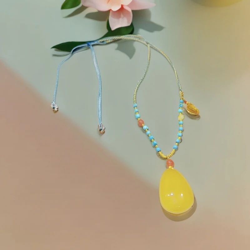 绿松石南红蜜蜡毛衣链