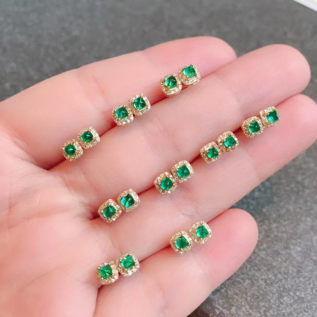 18K金钻石祖母绿糖塔耳钉 真是太美了～满绿精致简约