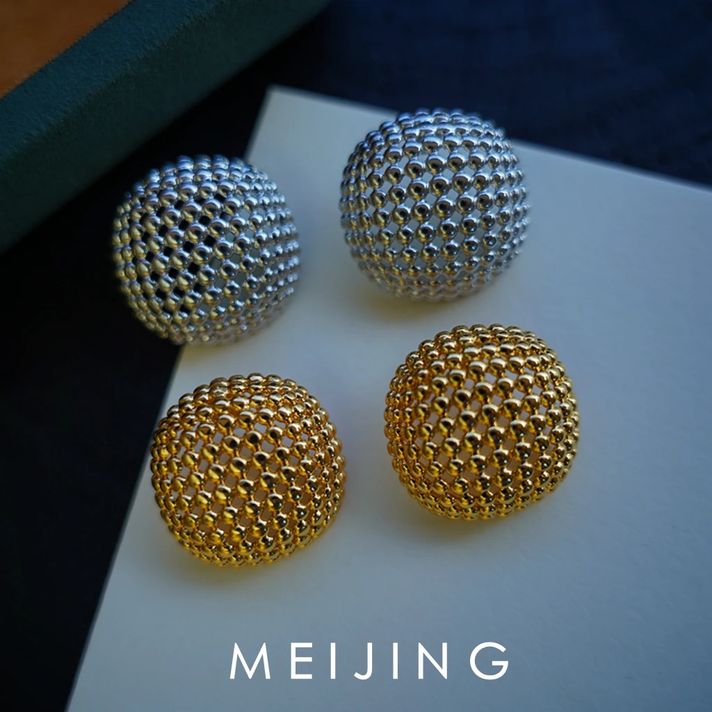 黄铜耳饰 【米蕾】ins冷淡风小众设计感独特耳环镂空圆球耳环