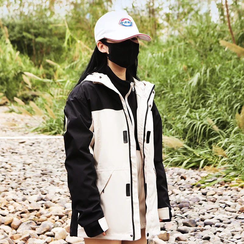 秋冬季拼色防风防水户外运动休闲连帽保暖三合一冲锋衣男女外套