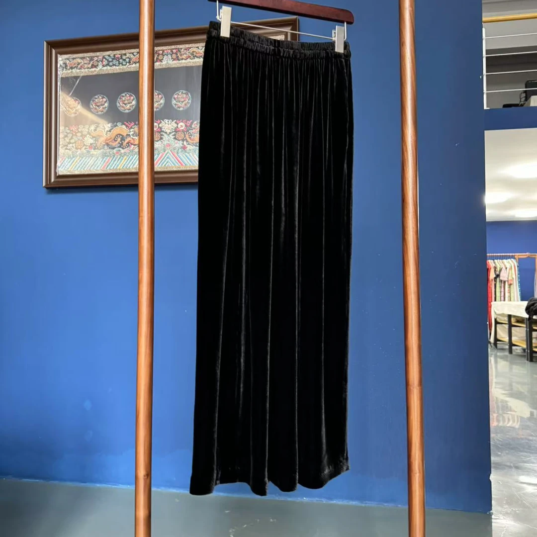 上海鉴界传统中国风裤子新中式日本进口真丝丝绒新中式裤子