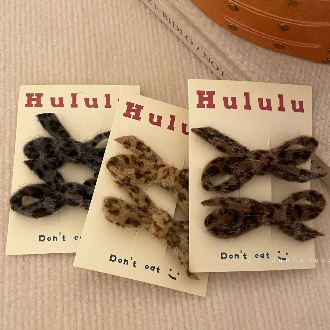 秋冬美拉德豹纹蝴蝶结发夹女新款边夹高级感气质头发鸭嘴夹子头饰