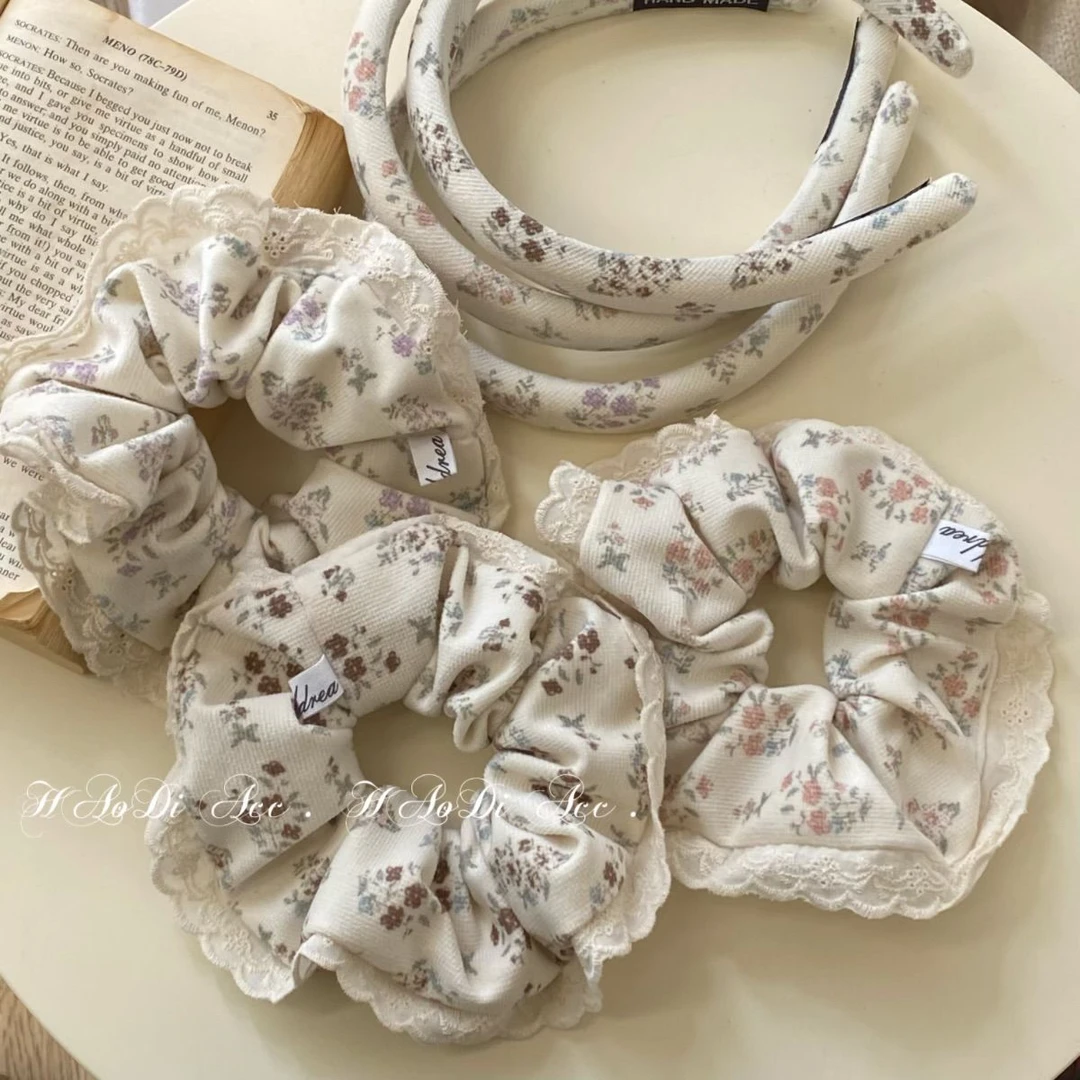法式小清新奶白底碎花大肠发圈发箍皮筋马尾发绳头箍发饰头绳发饰