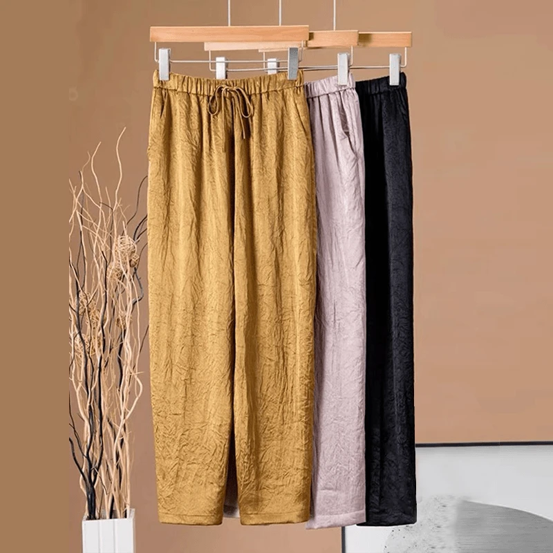 2024年新款夏季薄款裤子九分裤垂感口袋哈伦裤小个子百搭宽松女装