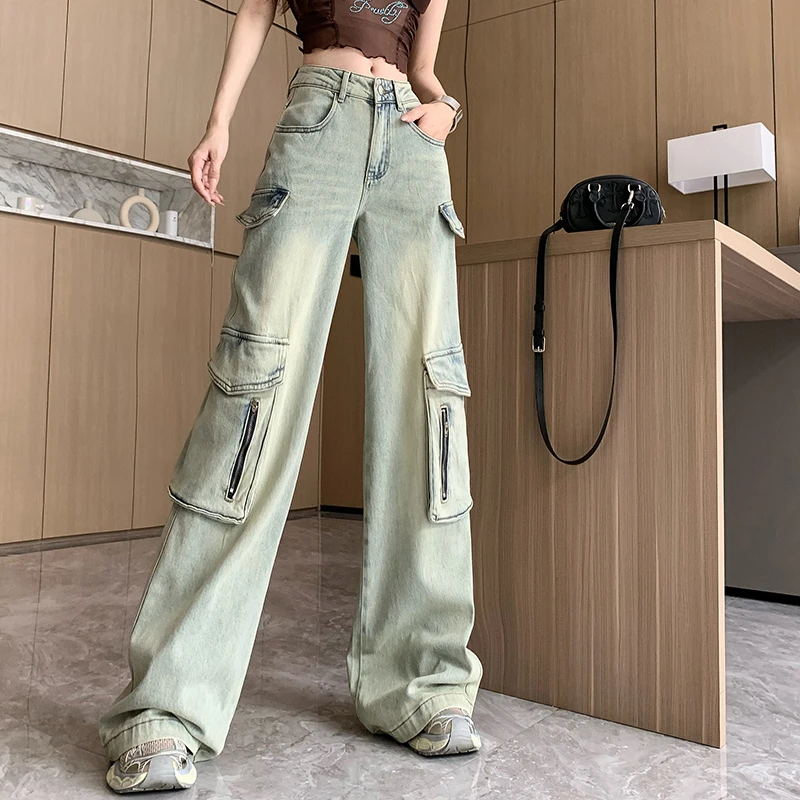 工装裤做旧阔腿裤美式薄款高腰设计感宽松小众小个子窄版哈伦
