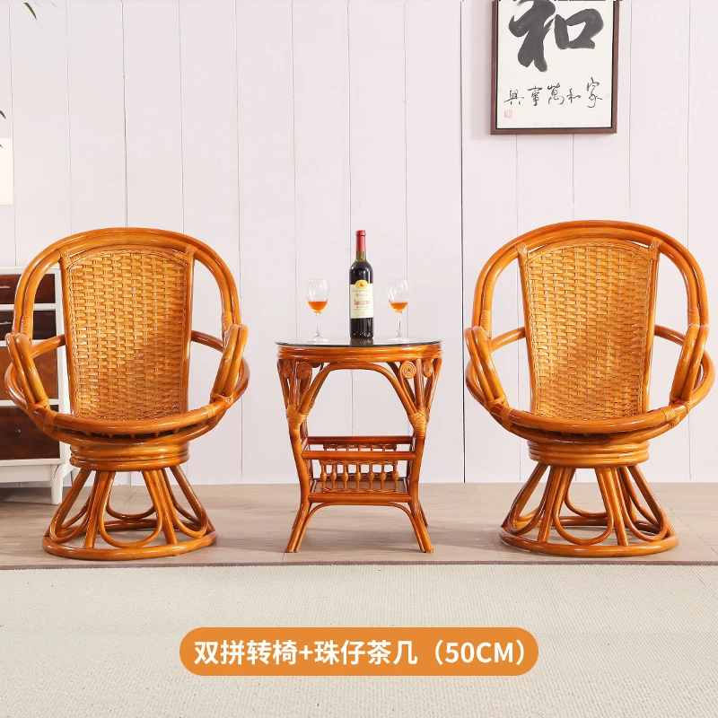 阳台高背藤椅三件套现代简约休闲客厅圆桌真腾椅子茶几组合靠背椅