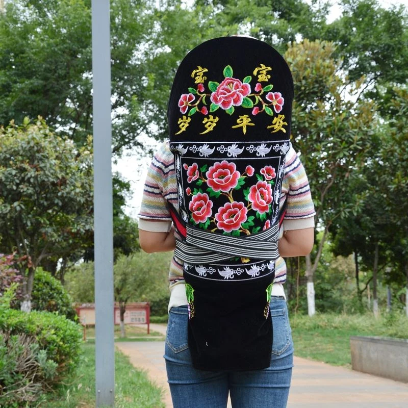 新款婴儿娃娃背带老式传统绣花多功能民族四季双肩两用背带背巾