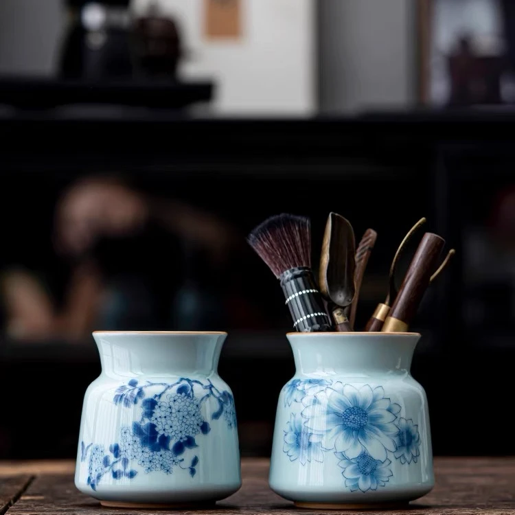 祖奇陶瓷茶道六君子青花手绘茶具配件套装禅意复古茶刀养壶笔小号