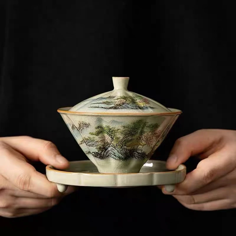 祖奇汝窑只此青绿三才盖碗可养家用不烫手泡茶碗下彩斗笠单泡茶