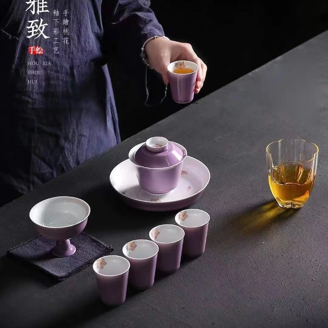 祖奇手绘多彩三才盖碗茶杯单个陶瓷功夫日式高端泡茶碗带盖伴手礼