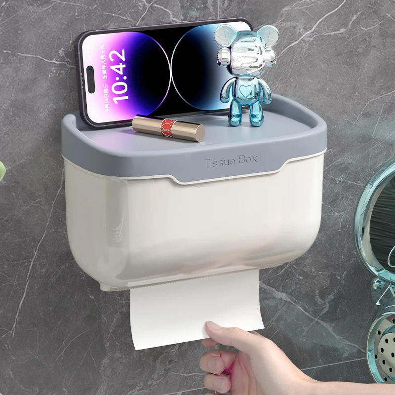 开博尔免打孔卫生间纸巾盒洗手间纸巾架置物架抽纸盒壁挂式卷纸筒