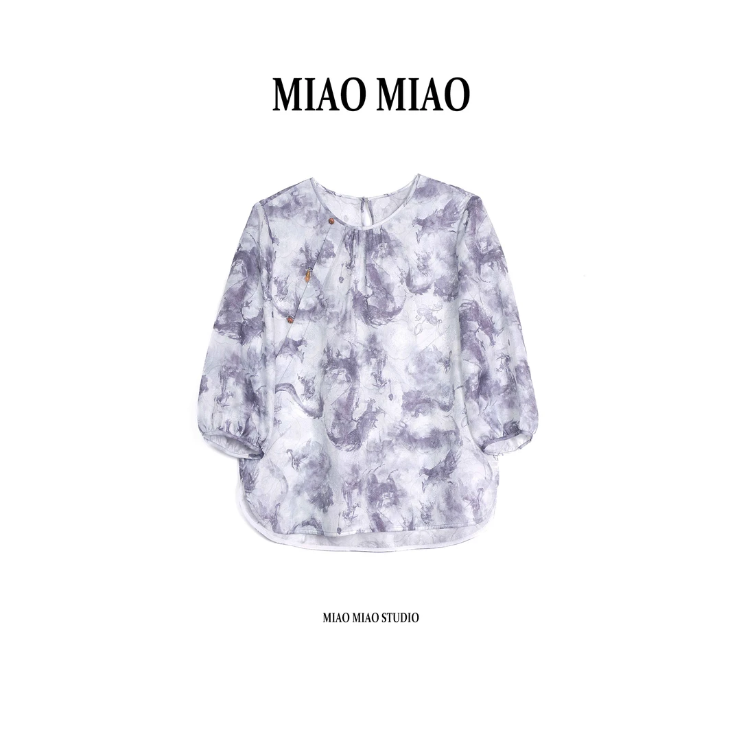 【蛟月】淼淼家3577 6A丝秋季新中式气质上衣中国风女时尚短袖