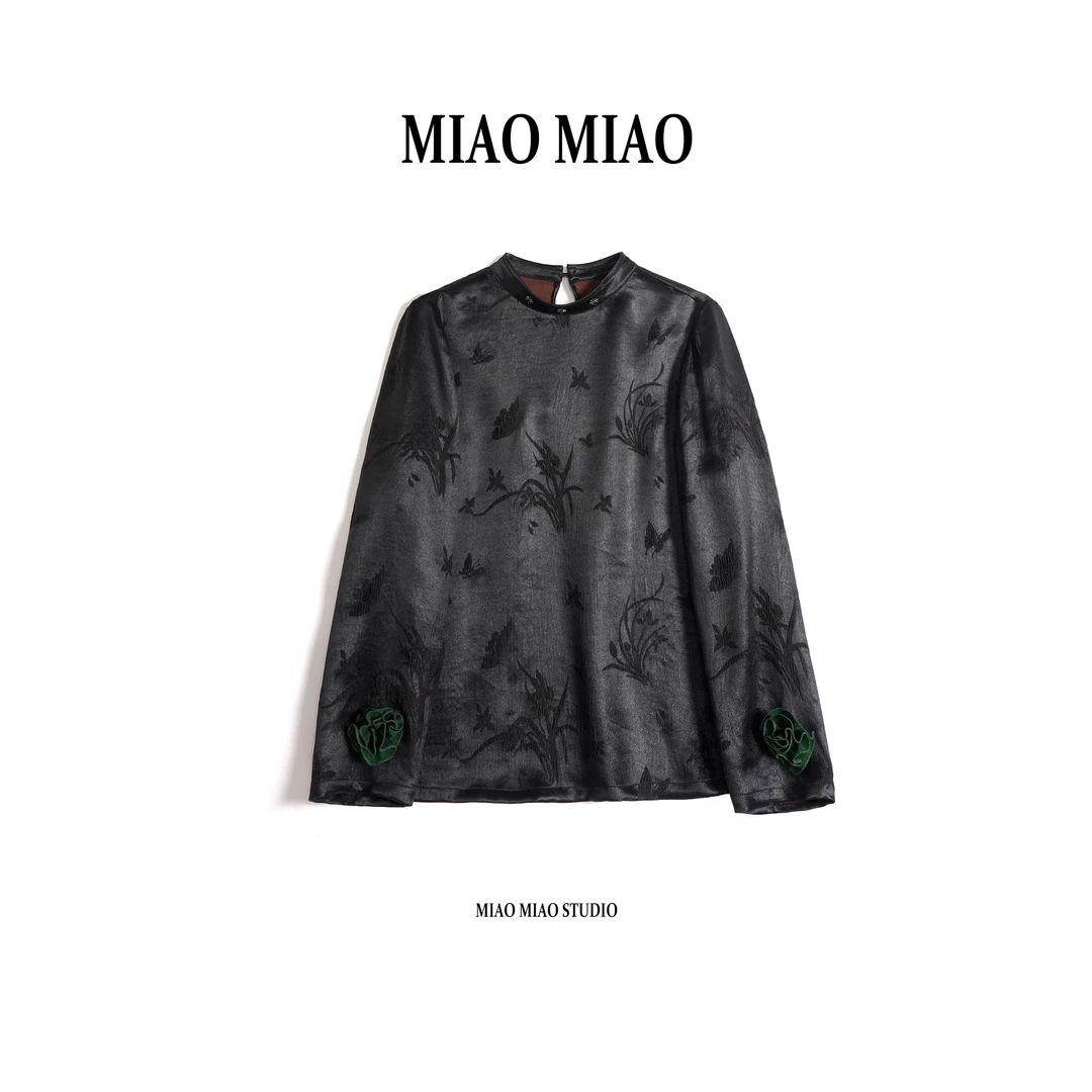 【兰花蝶舞】淼淼家J-35国风新款冬季时尚重缎冠乐绉香云纱上衣