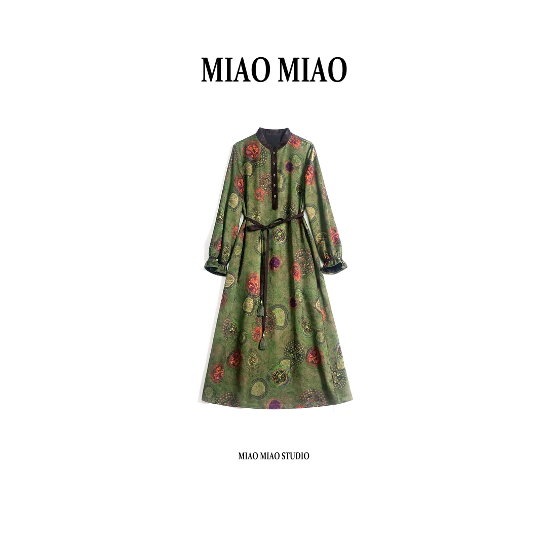 【林青】淼淼家J-20前喷重缎秋季新款提花香云纱时尚优雅连衣裙