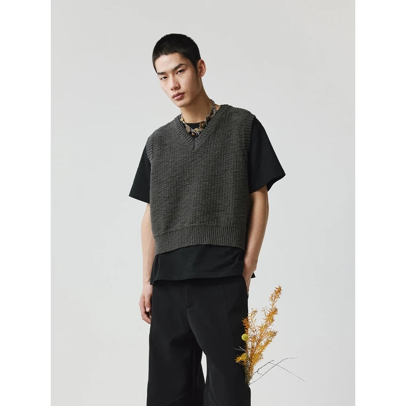 LIMPIDOCULUS肌理特种花式纱肚棉浮线套装背心马甲