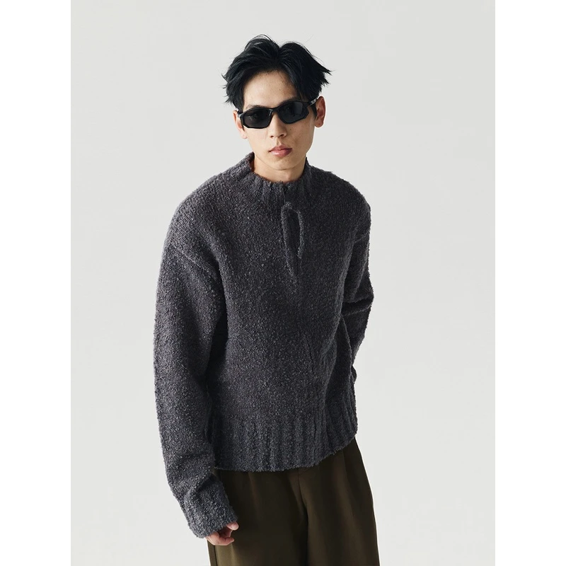 LIMPIDOCULUS(LIMS)短款羊驼毛混纺圈圈肌理感纱拉链小高领毛衣