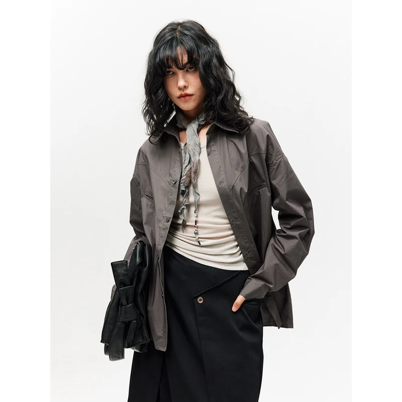 LIMPIDOCULUS 星光肌理进口莫兰迪烟灰西部长袖衬衫