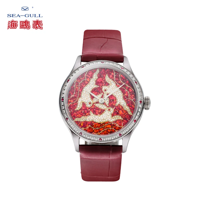 1海鸥三兔舞大漆欧泊蛋壳镶嵌自动机械女表718.98.7076VL/7077VL