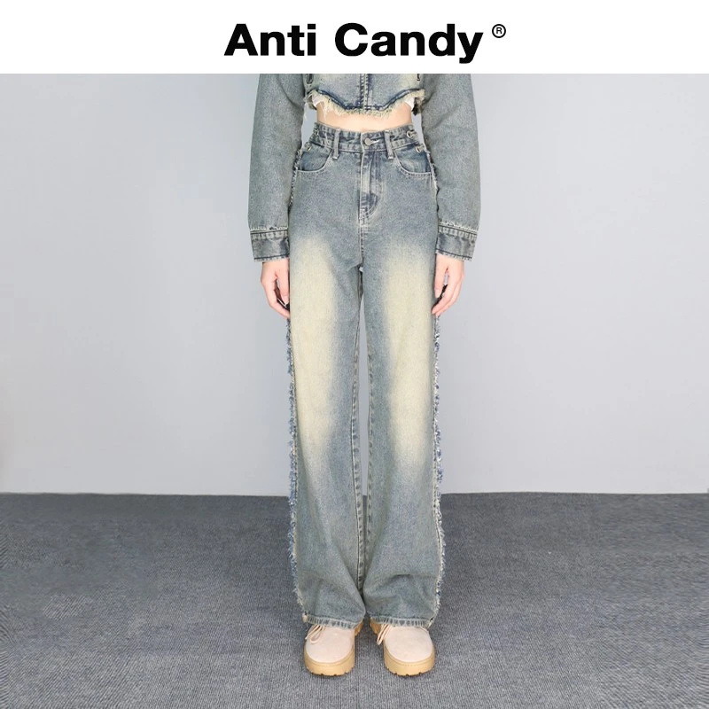 Anticandy不糖 直筒复古显瘦设计感阔腿牛仔裤-ACC8223107