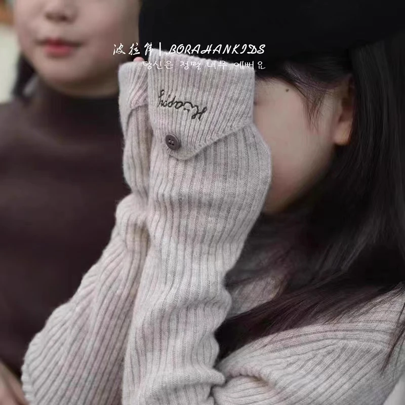 女童韩版洋气中高领针织打底衫2023秋冬装新款儿童百搭纯色毛衣潮