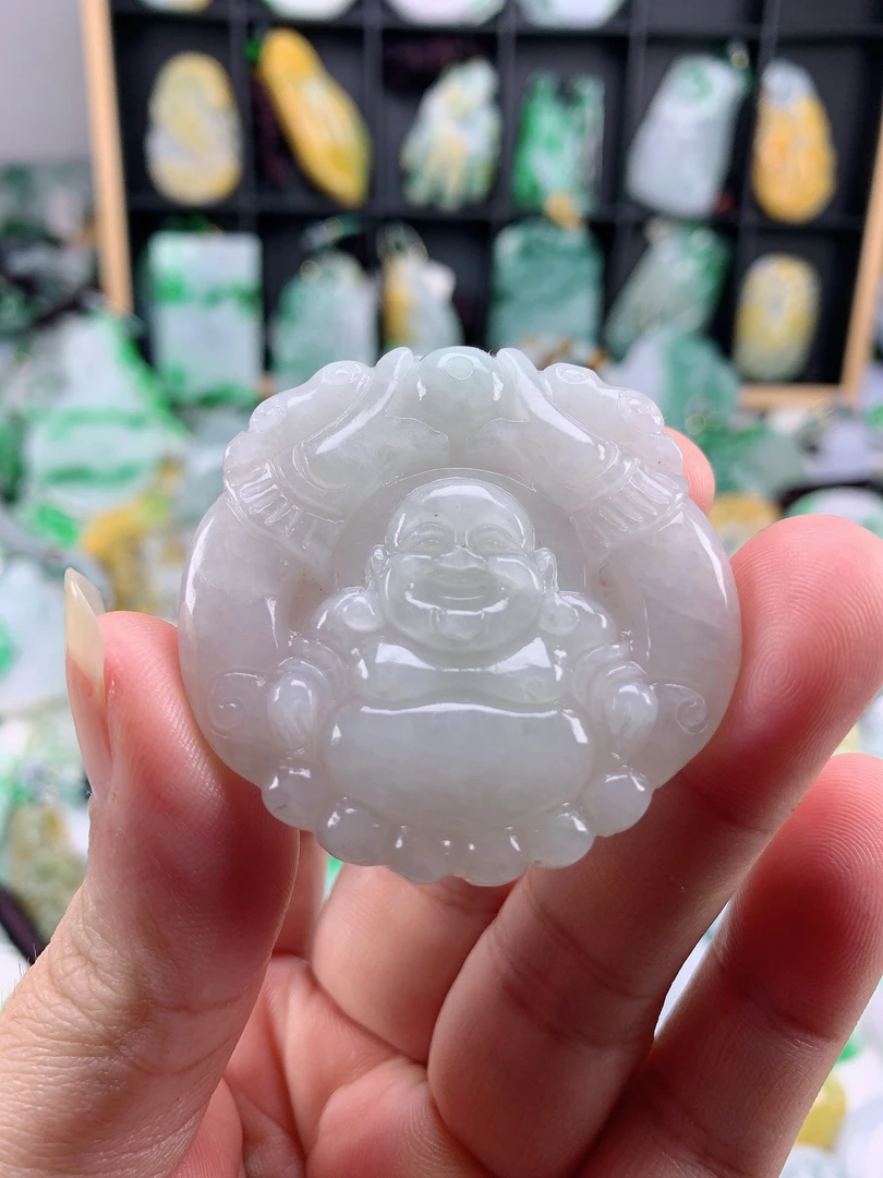 缅甸天然A货翡翠双龙护主佛公吊坠46.7-46.4-6.6