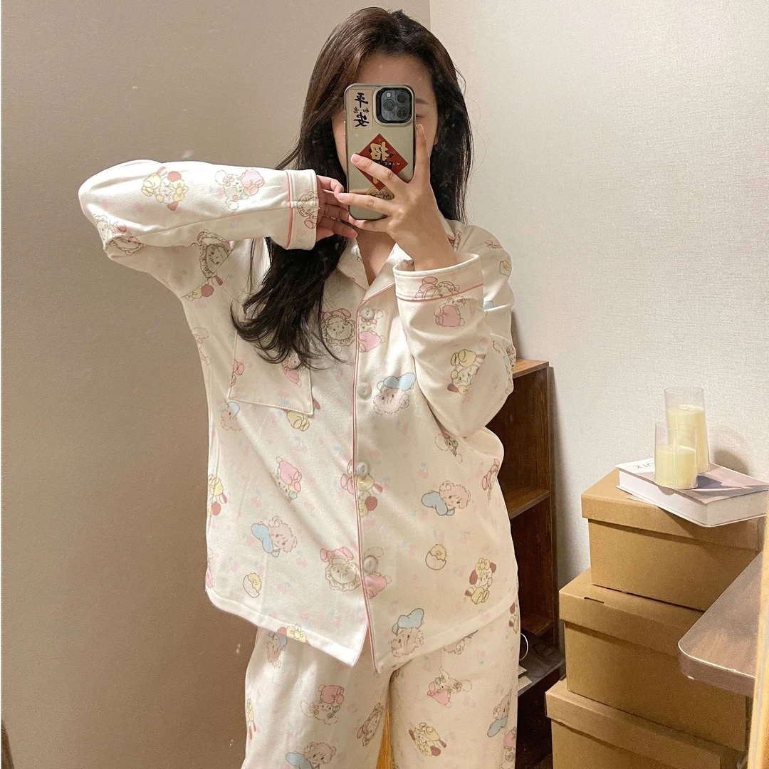 双面德绒睡衣女秋冬季新款磨毛保暖春秋甜美卡通开衫家居服