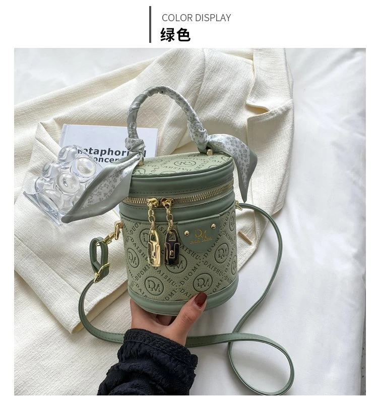 【万象撤柜】带丝巾新款水桶包小清新大方手提包单肩斜挎包6620