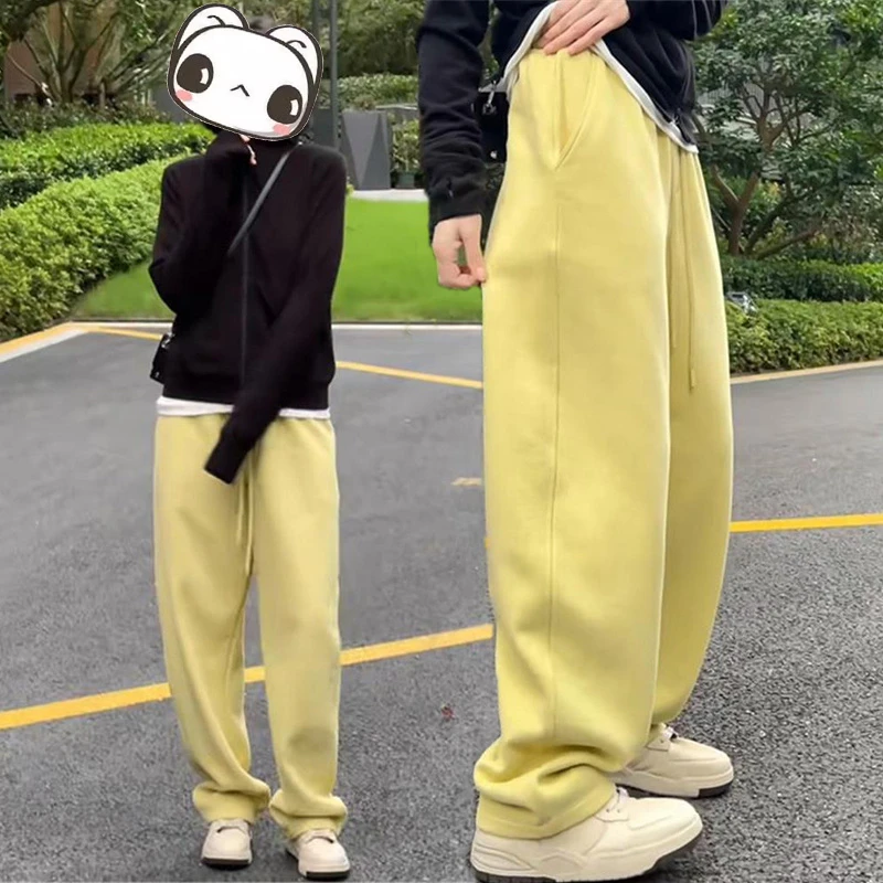 加绒加厚休闲卫裤女秋冬季2025新款简约时尚宽松显瘦百搭弯刀裤子