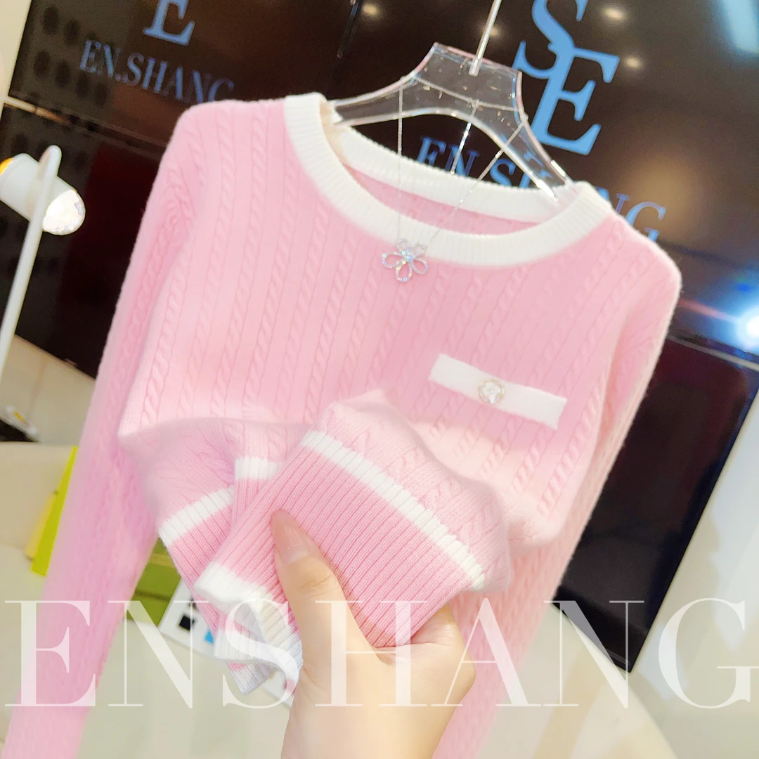 ES【爱马时尚】轻奢时装绒羊毛圆领宽松套头女羊毛衫针织女新款洋气