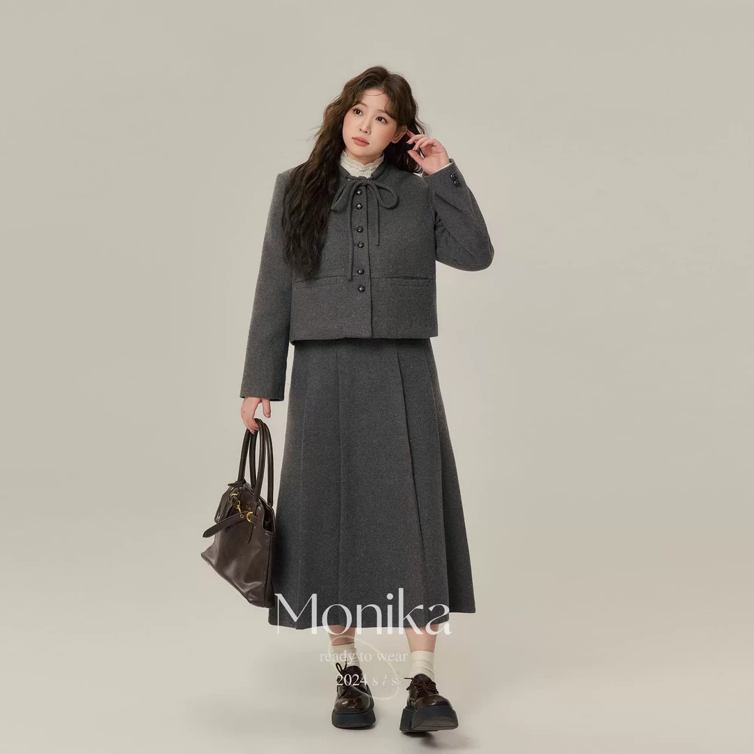 大码女装胖mm小香风毛呢外套女秋冬加厚夹棉呢子上衣半身裙75692