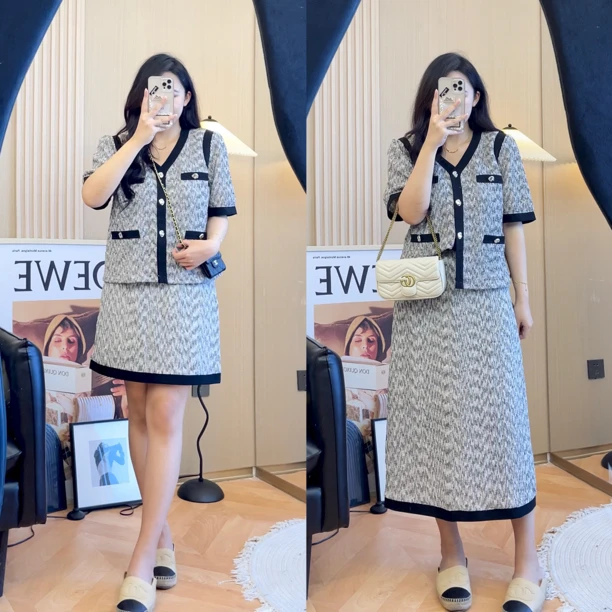 法式小香风半身裙微胖大码女装夏季新品胖妹妹显瘦短裙73691