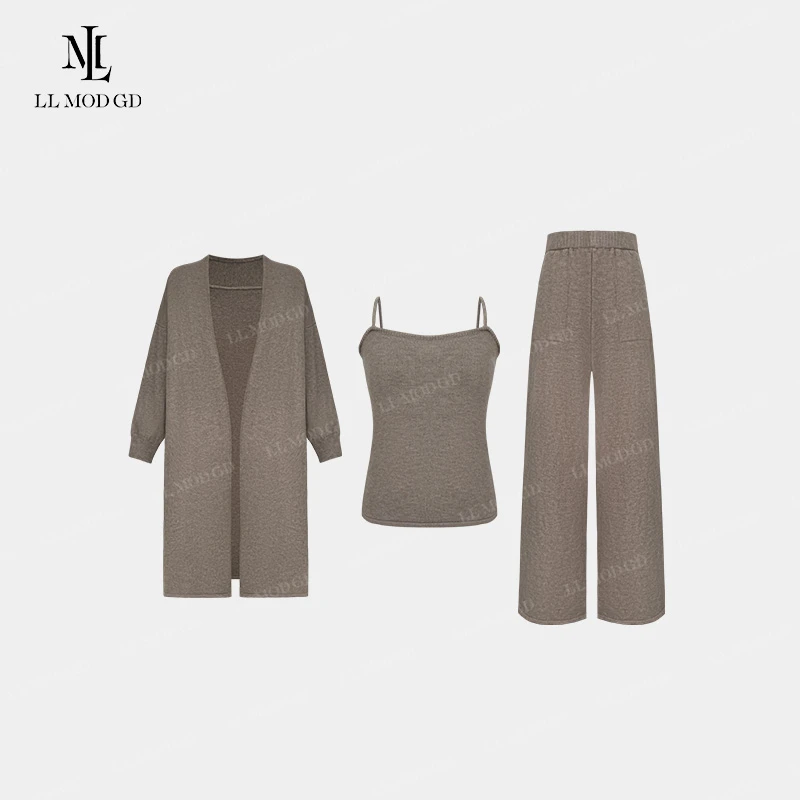 时尚三重奏 长袖长裤三件套秋冬吊带针织百搭气质裤套装YL-253244