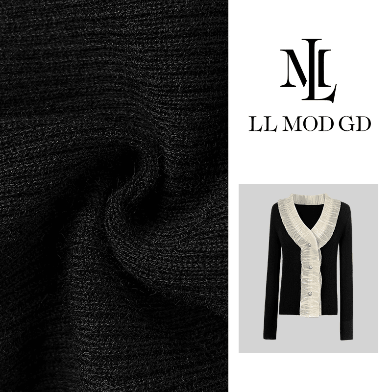 LL·MOD·GD【琪姐】春季法式木耳边拼接V领针织衫 LL-250372