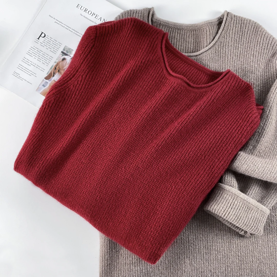 吸睛时刻 圆领长袖针织衫女简约纯色套头百搭毛衣上衣YLXR-253872