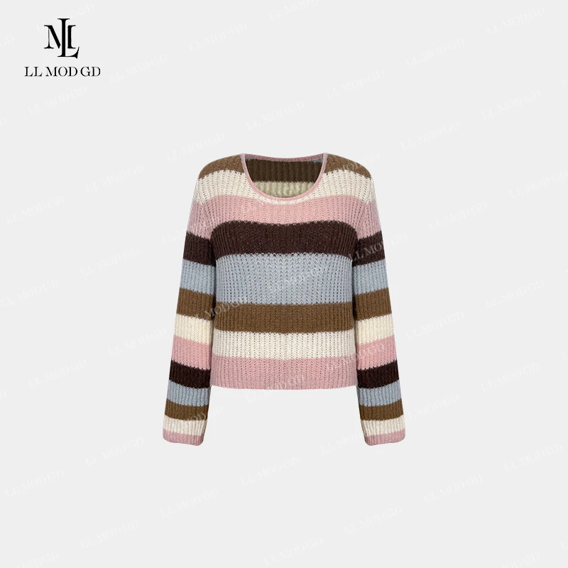 LL·MOD·GD【七彩虹】2024早秋条纹撞色设计感时尚百搭上衣YL-253063