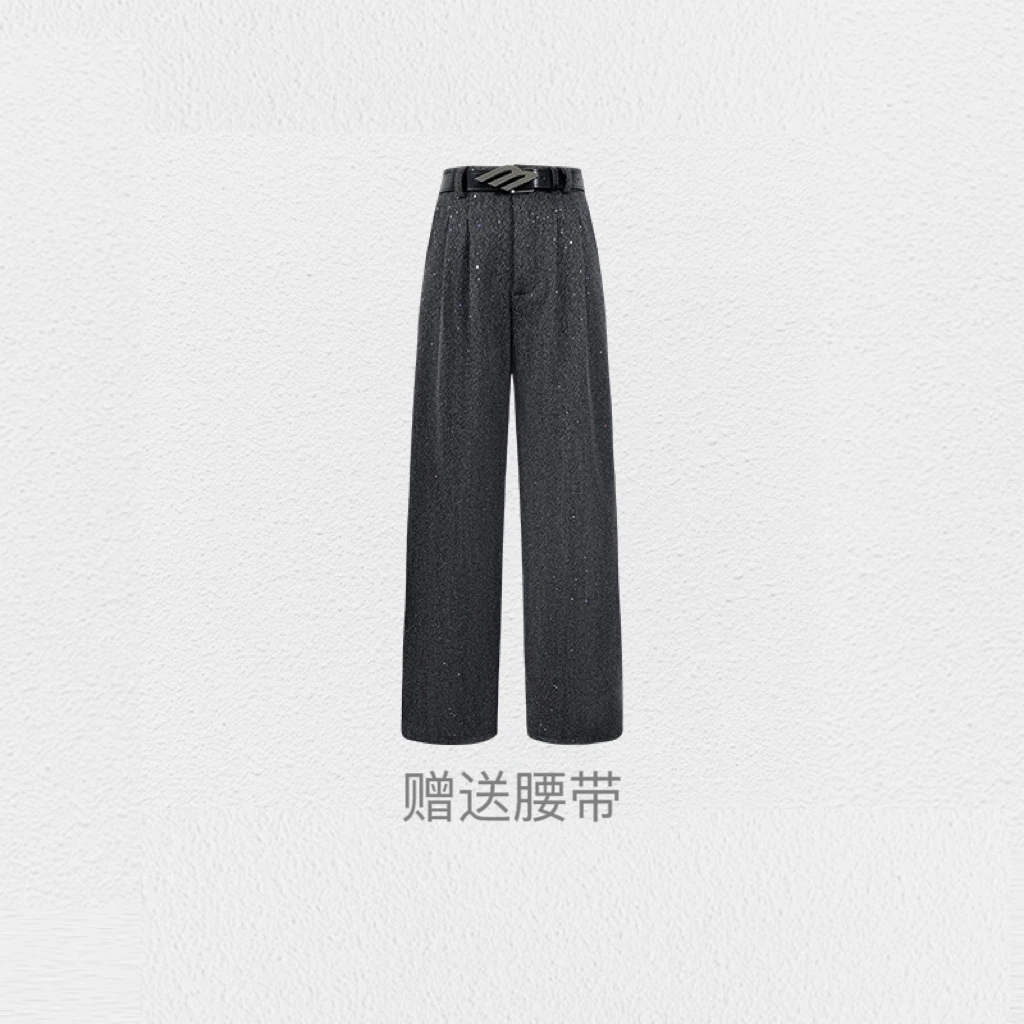 心动灰色  高腰显瘦休闲裤女秋冬纯色百搭宽松阔腿长裤YL-254937