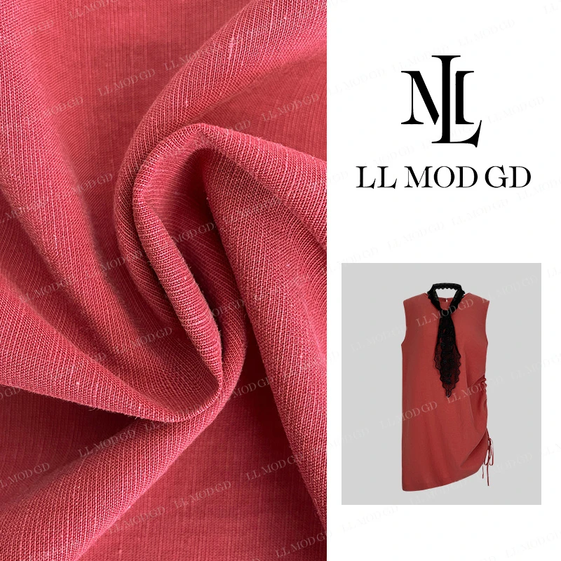 LL·MOD·GD2024夏蕾丝拼接领连衣裙直筒无袖两侧抽褶裙YL-251788