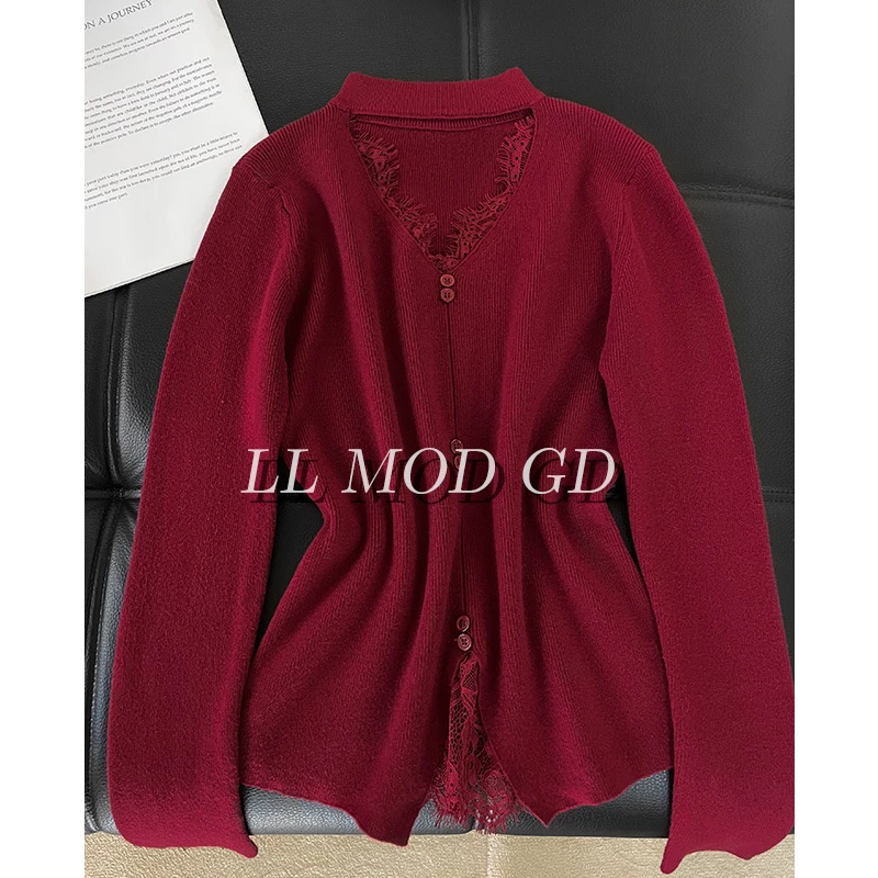 贺岁神装  长袖圣诞毛衣女款秋冬季厚款宽松V领针织上衣YL-255212