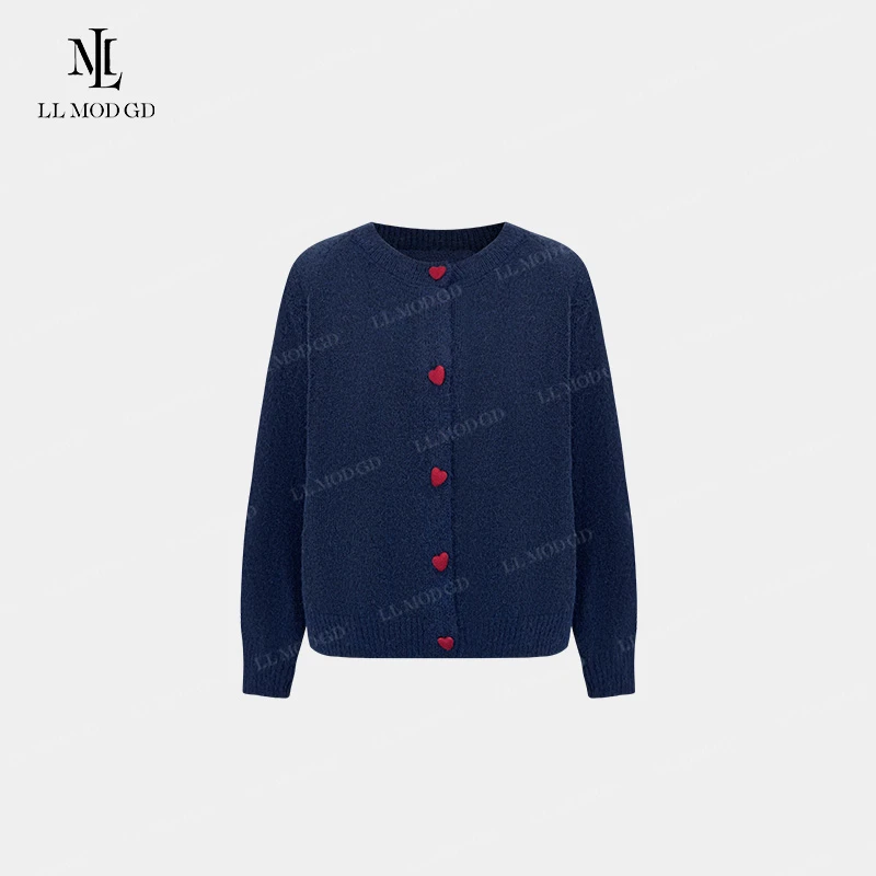 莉莉家  温柔风纯色针织衫女秋冬小众蓝色宽松春秋上衣CY-253503