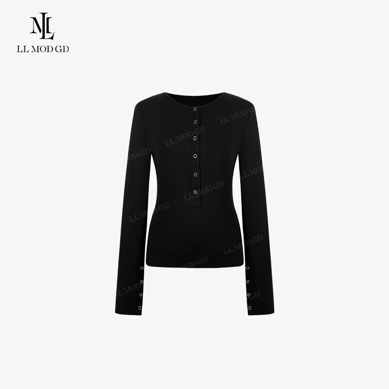 LL·MOD·GD半开领纽扣开口针织衫2024早秋百搭气质上衣MY-252545